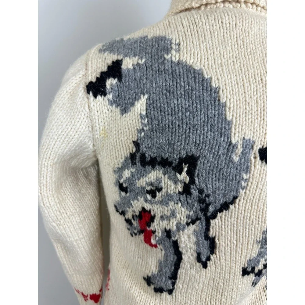 RARE Vintage 1950s Wolf Mary Maxim Cowichan Sweater Wool 100% Large - Picture 11 of 16